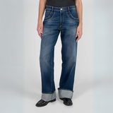 Le Temps Des Cerises Dark Blue Revers High Rise Wide Leg Jeans
