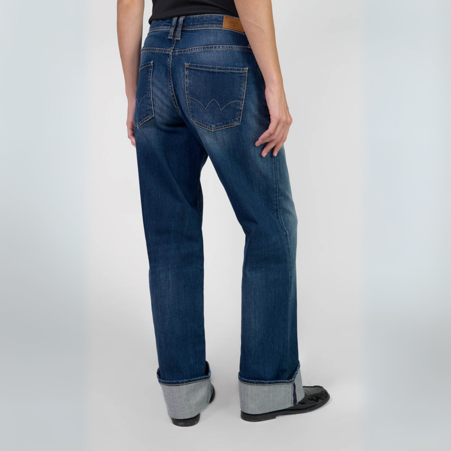 Le Temps Des Cerises Dark Blue Revers High Rise Wide Leg Jeans