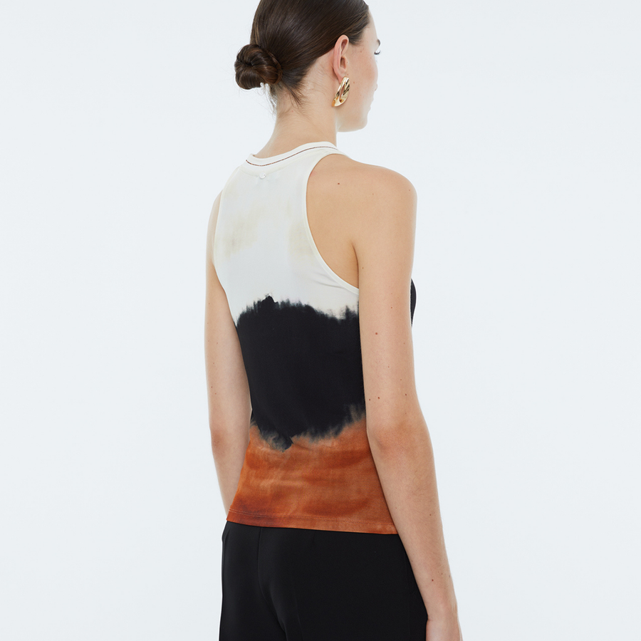 Andam Dyed-Look Camel Sleeveless T-Shirt