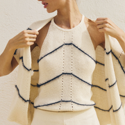 Sita Murt Cream & Navy Striped Halter-Neck Top