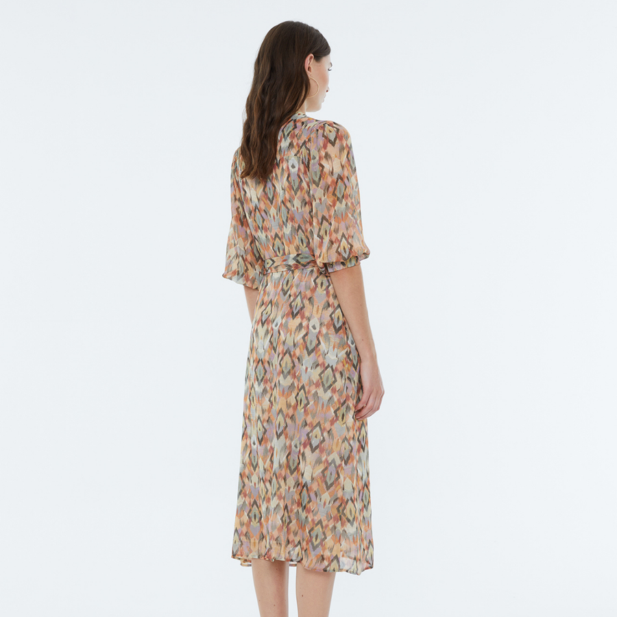 Andam Khaki Geometric Patterned Dress