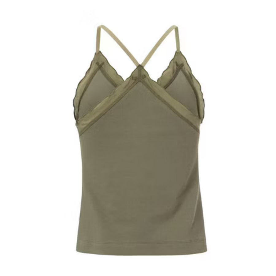 YAYA Stone Grey Rib Singlet with Woven Details