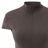 YAYA Dark Taupe Grey Fitted Ribbed Sweater With Front Seam