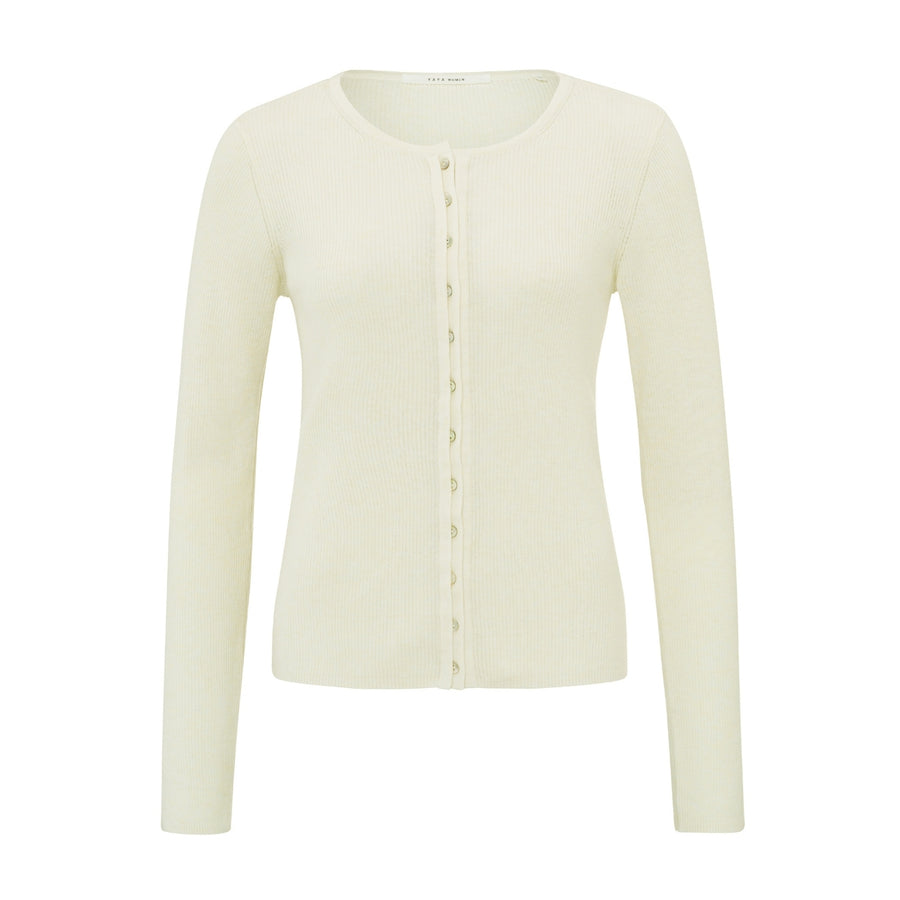 YAYA Ivory White Melange Rib Stitch Cardigan