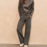 YAYA Dark Night Grey Ribbed Wide Leg Trousers With Flatlocks