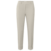 YAYA Cotton Scuba Straight Trousers in Silver Lining Beige