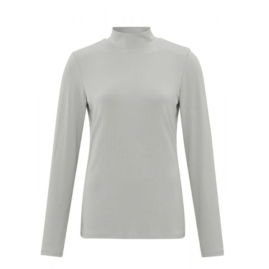 YAYA Mock Neck Rib Top in Paloma Grey