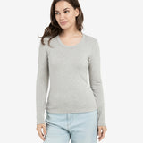 YAYA Vapor Blue Grey Melange Round Neck Long Sleeve T-Shirt