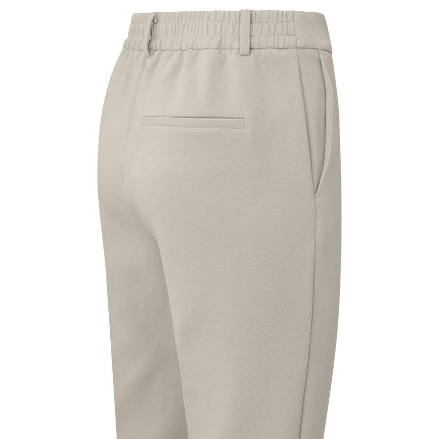 YAYA Cotton Scuba Straight Trousers in Silver Lining Beige