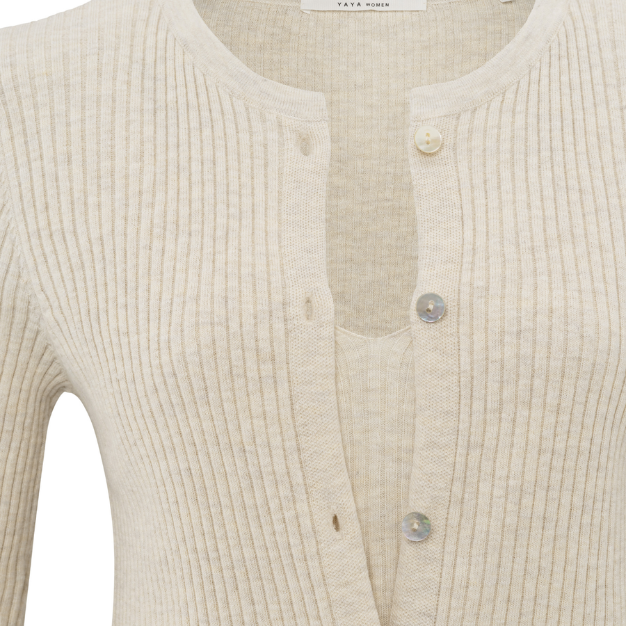 Yaya Light Beige Melange Fake Cardigan