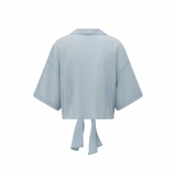 YAYA Baby Blue Knotted Crinkle Top
