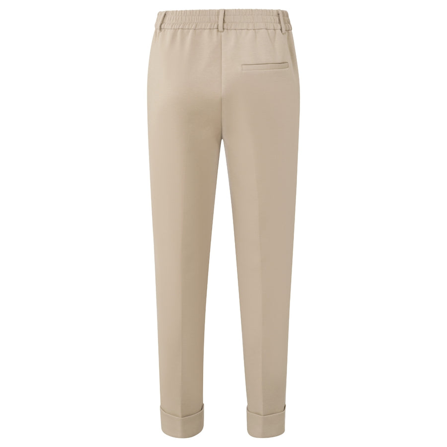 YAYA Cotton Scuba Straight Trousers in Aluminium Beige