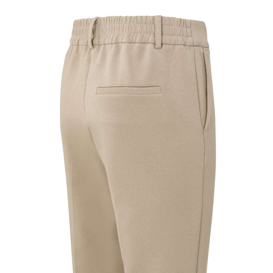 YAYA Cotton Scuba Straight Trousers in Aluminium Beige