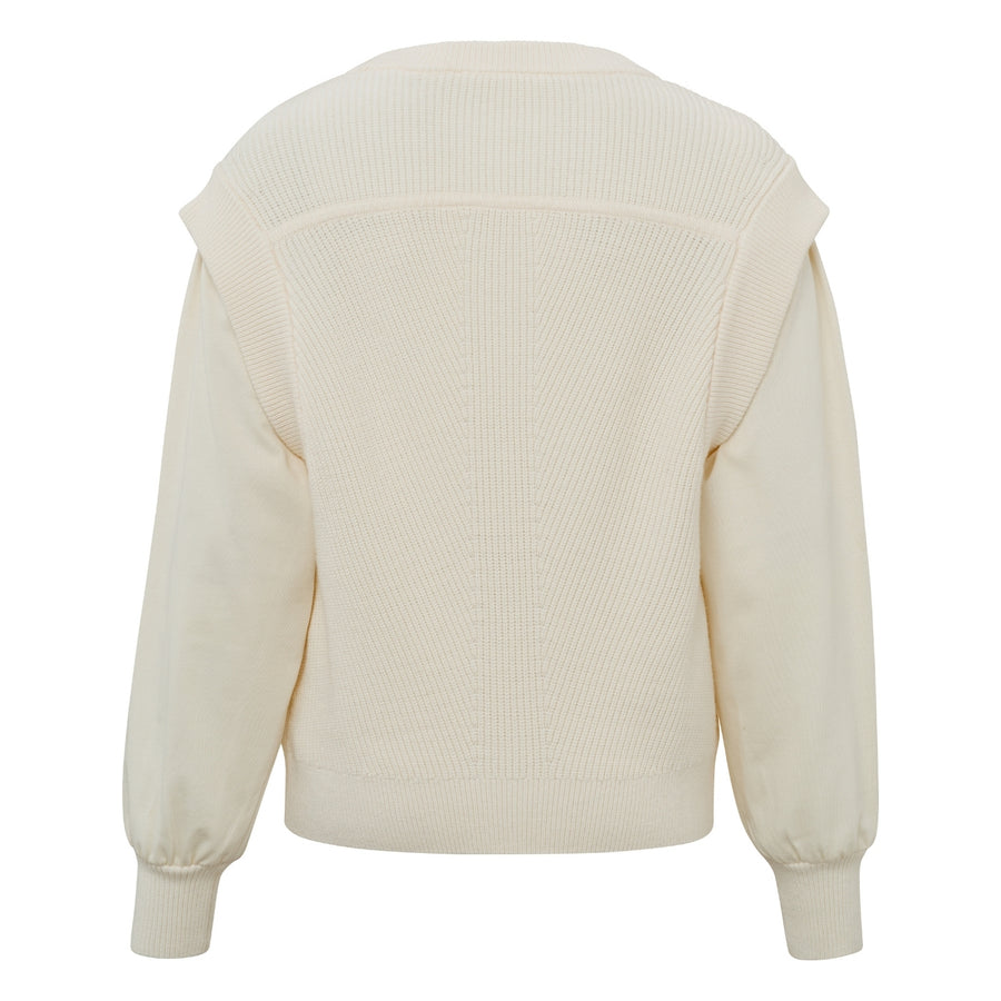 YAYA Off-White Knitted Sweater with Jersey Sleeves