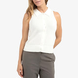 YAYA Early Frost White Sleeveless Cardigan With Collar