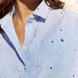 La Petite Etoile Coraline Ecru & Bleu Straight Shirt