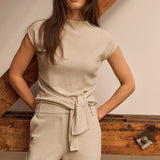 YAYA Cloud Grey Sleeveless Sweater With Knot & Sequins