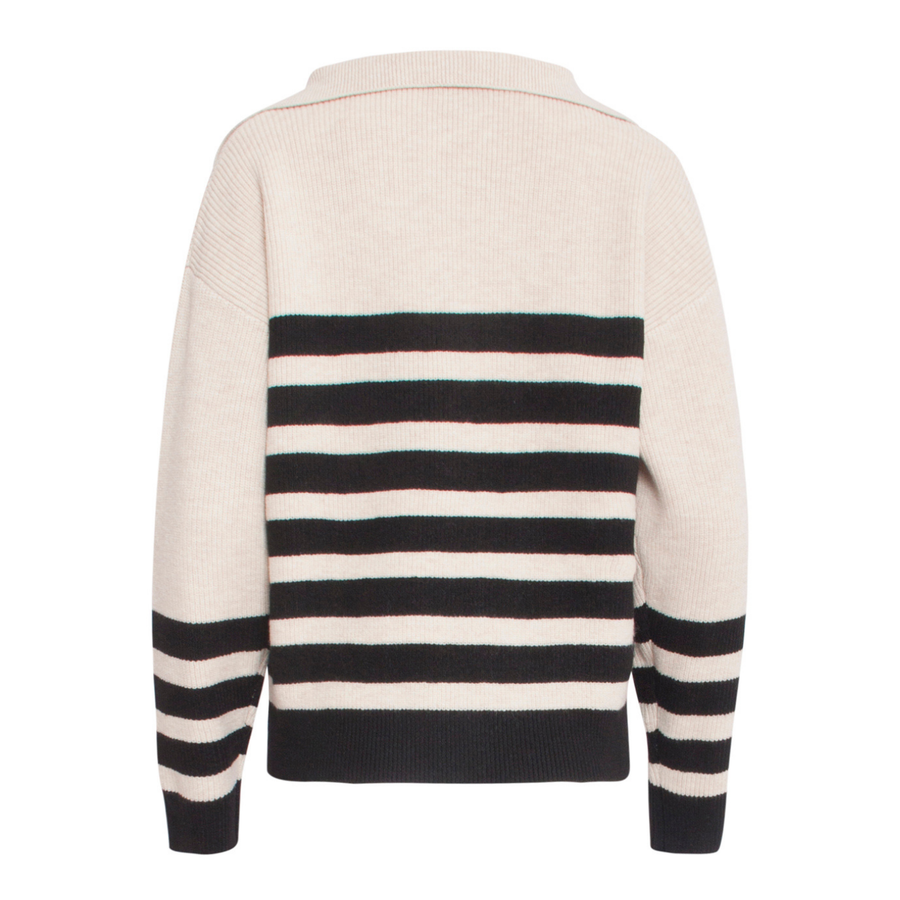 Smashed Lemon Sand-Black Wide Collar Striped Sweater