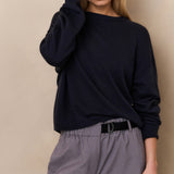 YAYA Inkwell Blue Textured Round Neck Long Sleeve Sweater