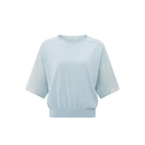 YAYA Baby Blue Boatneck Sweater With Transparent Sleeve