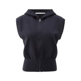 YAYA Inkwell Blue Sleeveless Knitted Hoody With Zipper