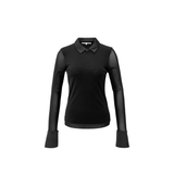 YAYA Black Mesh Top With Removable Cuffs & Collar