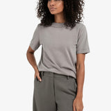 YAYA Dark Taupe Grey T-Shirt With Knitted Neckline