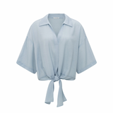 YAYA Baby Blue Knotted Crinkle Top