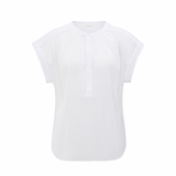 YAYA Pure White Flowy Polo Top