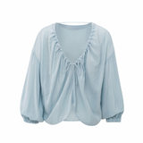 YAYA Baby Blue Crinkle Top With Low Back