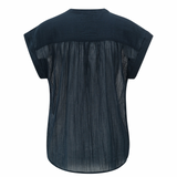 YAYA Total Eclipse Blue Flowy Polo Top