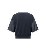 YAYA Total Eclipse Blue Boatneck Sweater With Transparent Sleeve