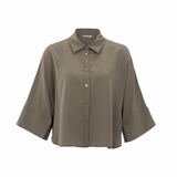 YAYA Greyish Brown Cropped Loose Fit Blouse