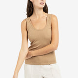 YAYA Khaki Green Melange Rib Singlet With Fancy Edge