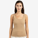 YAYA Khaki Green Melange Rib Singlet With Fancy Edge