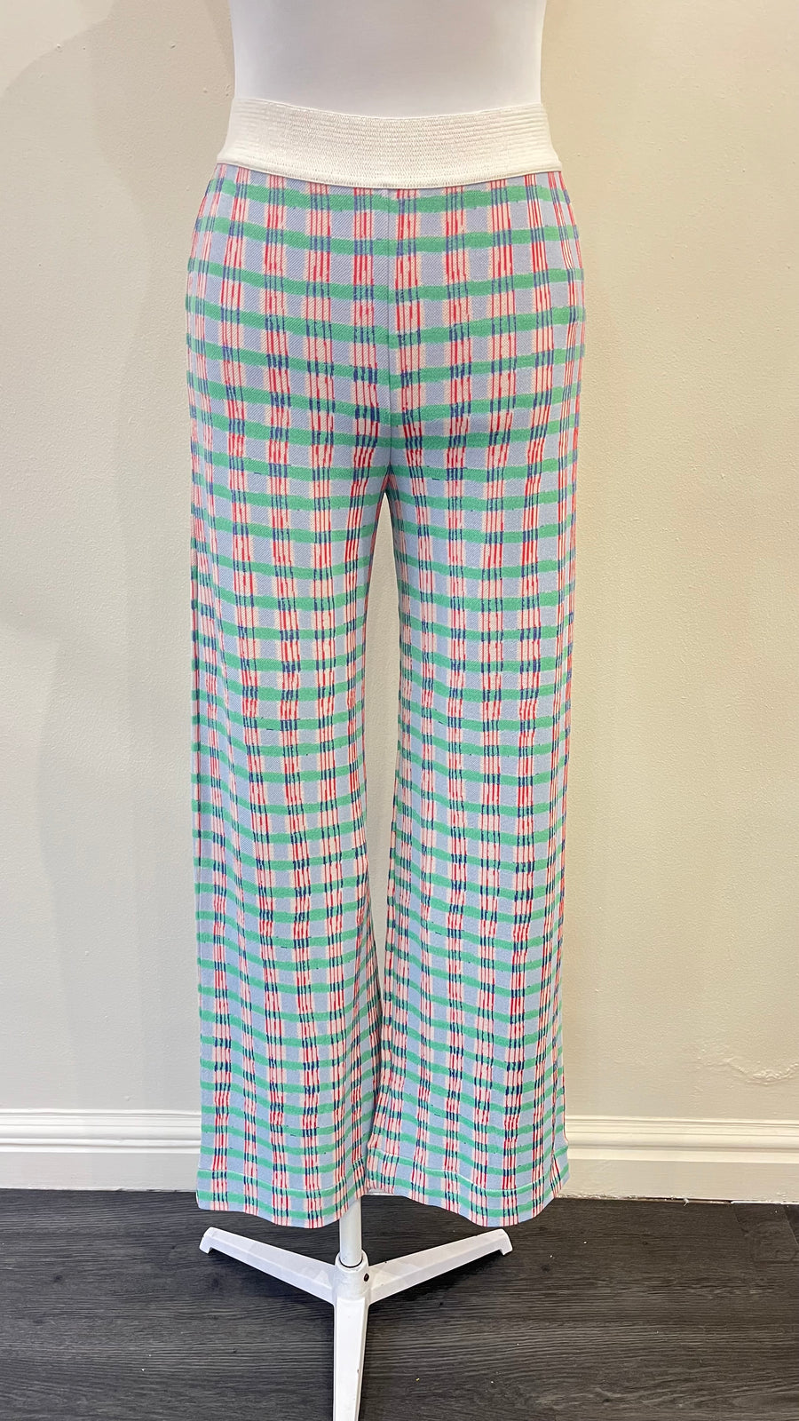 Aldo Martins Dori Verde Plaid Long Pants with Elastic Waistband