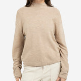 YAYA Oxford Tan Brown Melange Textured High Neck Sweater With Buttons