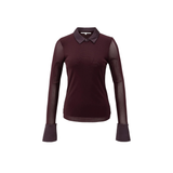 YAYA Fudge Purple Mesh Top With Removable Cuffs & Collar