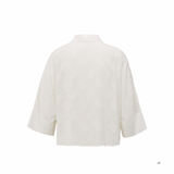 YAYA Off White Cropped Loose Fit Jacquard Bio