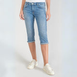 Le Temps Des Cerises Oriol Faded Blue Capri Shorts with Zebra Belt