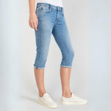 Le Temps Des Cerises Oriol Faded Blue Capri Shorts with Zebra Belt