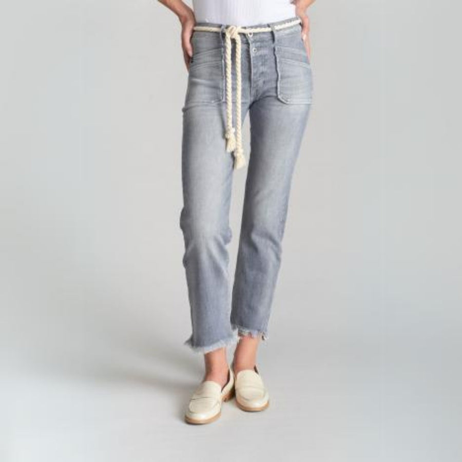 Le Temps Des Cerises Pricilia High Waisted Grey Jeans with Rope Belt