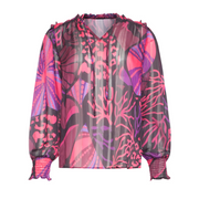 Smashed Lemon Pink & Black Multicolour Frill Detail Top