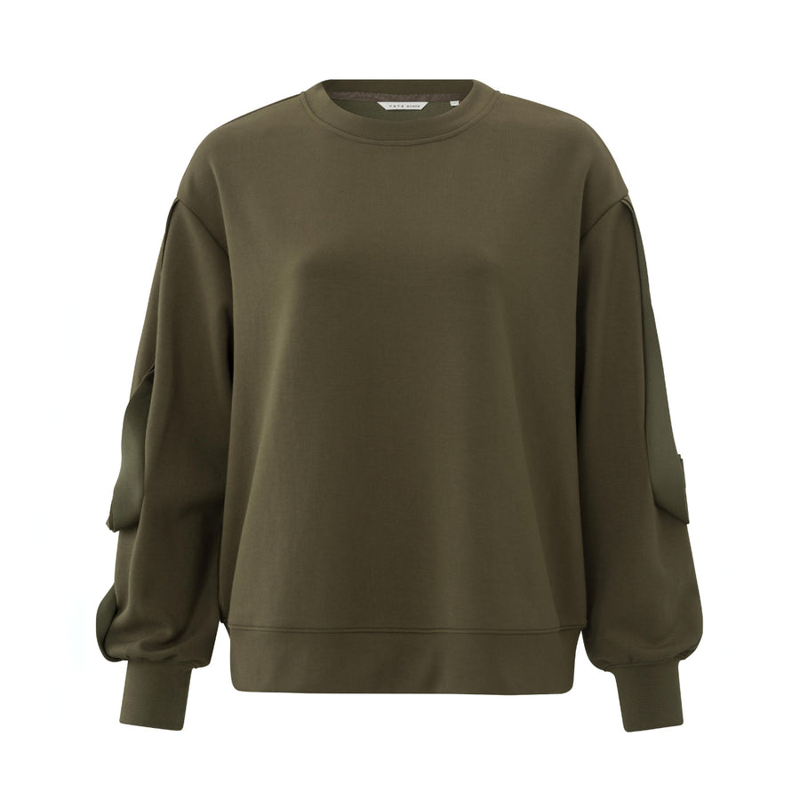 YAYA Sweatshirt in Dark Army Green With Ruffle