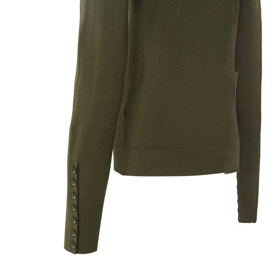 YAYA Turtleneck Sweater With Buttoned Cuff Army Green